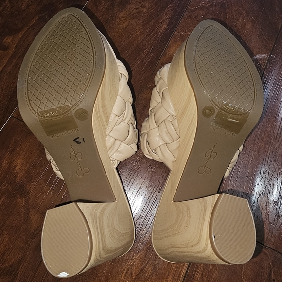Jessica Simpson chunky wood plat-form faux leather braided heels, size 11M - Picture 7 of 7